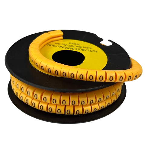 Spool of yellow spiral cable markers with printed 0 digits for cable organization Cable Marker Yellow 0