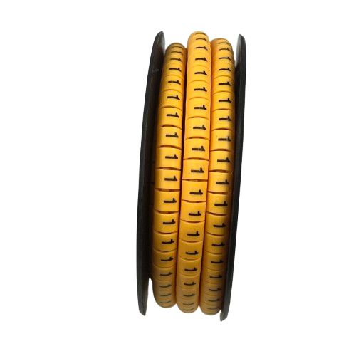 Grippes spool of yellow cable ID markers for organized wiring Cable Marker Yellow - 1 on black background