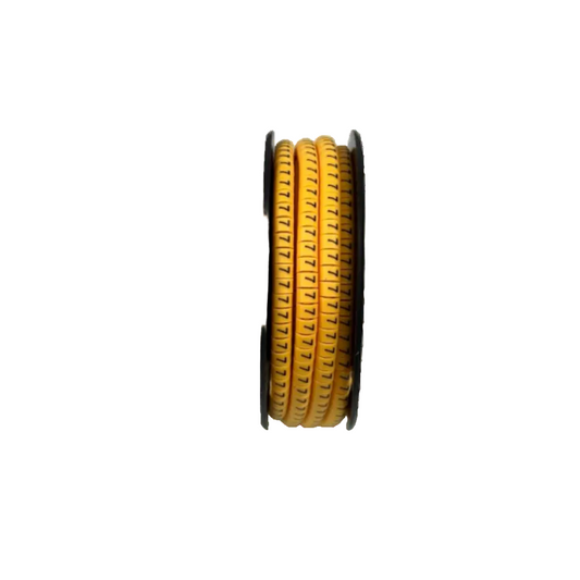 Spool of yellow cable markers printed with black 7 symbols Cable Marker Yellow -7 for wire identification and organization