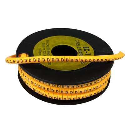 Spool of yellow cable markers with repeated D labels for wire identification "D" Marker 2.6mm to 4.2mm China