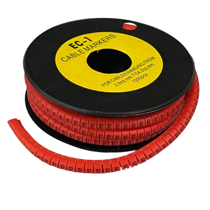 Grippes reel of red cable markers for labeling wires "E" Marker Red 2.6mm to 4.2mm 1000pcs