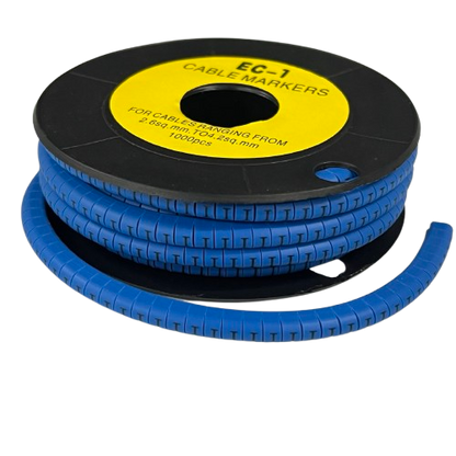 Spool of blue Cable "I" Marker 2.6mm to 4.2mm Blue segmented strip for cable management and labeling