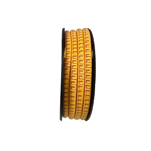 Roll of yellow cable management L Marker 2.6mm to 4.2mm with black printed letters from China