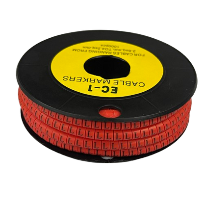Grippes L Marker Red 2.6mm to 4.2mm 1000pcs cable markers on a black spool for cable management