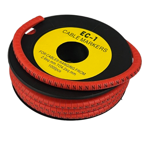Grippes N Marker Red 2.6mm to 4.2mm 1000pcs cable management markers on a black spool