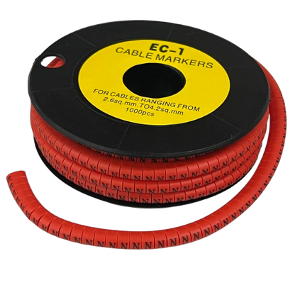 Grippes N Marker Red 2.6mm to 4.2mm 1000pcs cable markers wound on a black spool for cable management