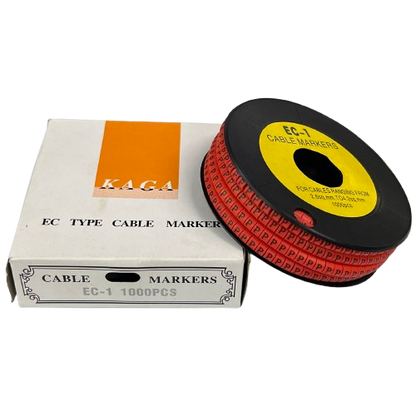 Grippes P Marker Red 2.6mm to 4.2mm 1000pc cable management markers on a black spool with white box