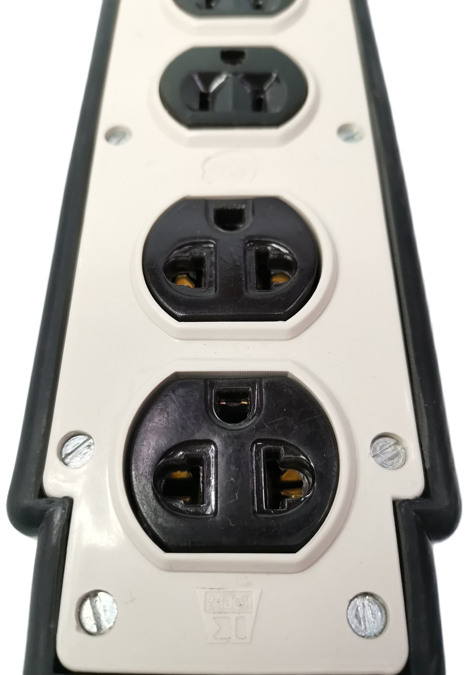 Kopez 4 gang rubber electrical outlet with black and white design for multiple power connections