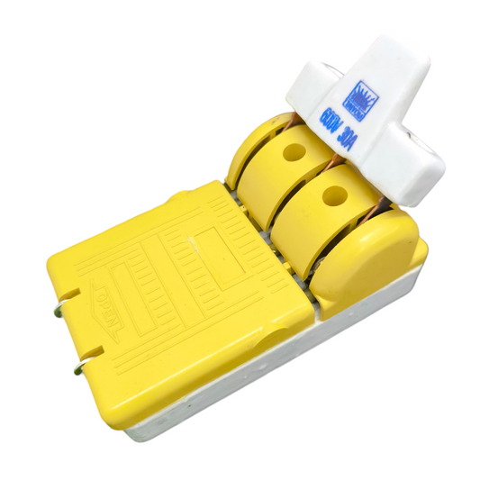 Taiyou Knife Switch 30A 3 Pole with yellow and white housing for electrical power control