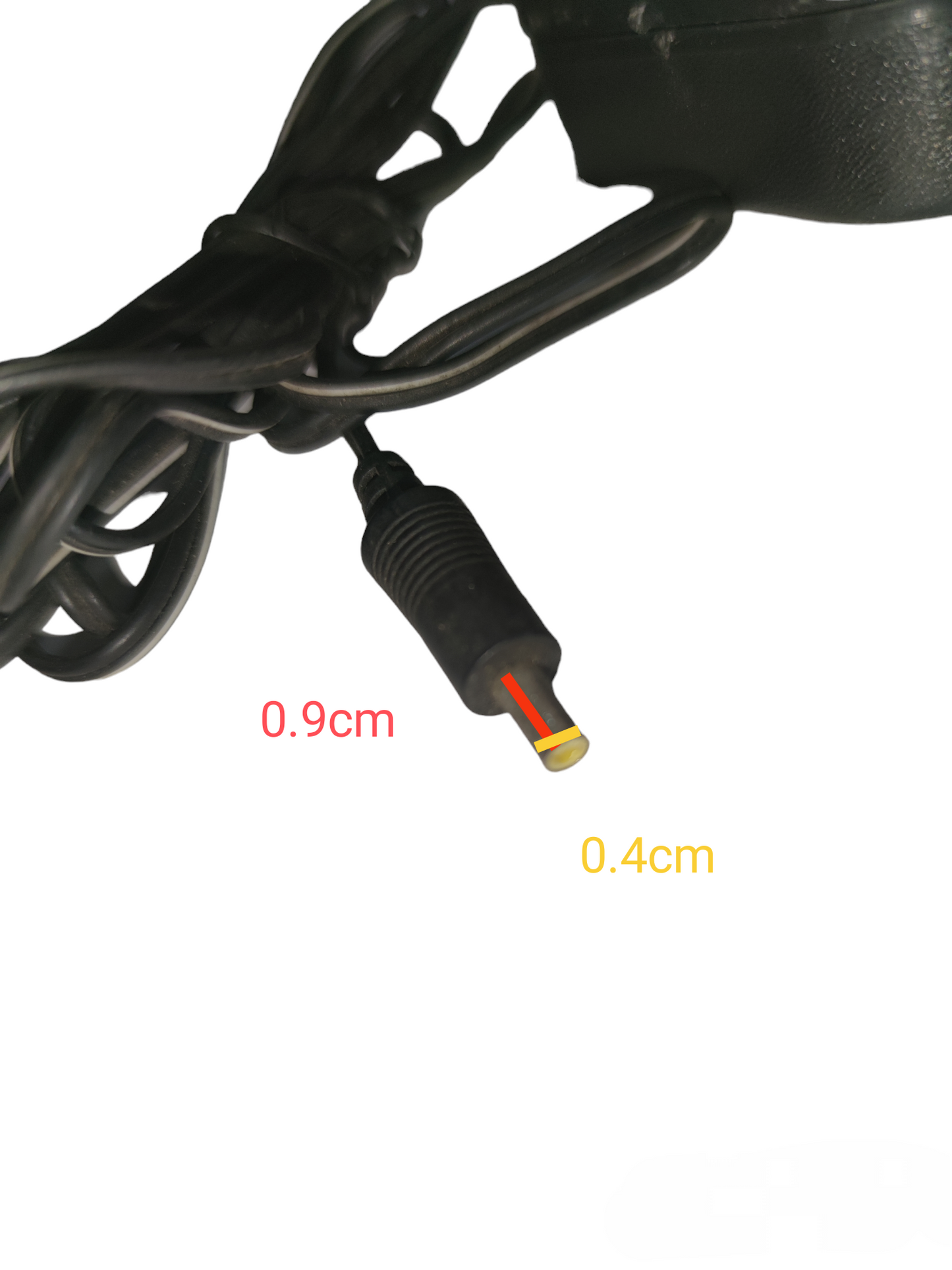 Knight 220V AC to 4.5V DC converter black power cable with connector measuring 0.9cm by 0.4cm
