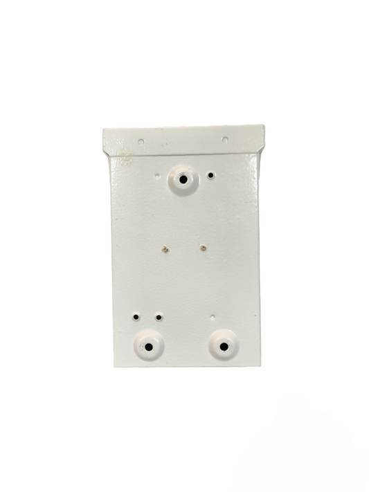 Koten white metal weatherproof MCB enclosure box front view with mounting holes and cable knockouts