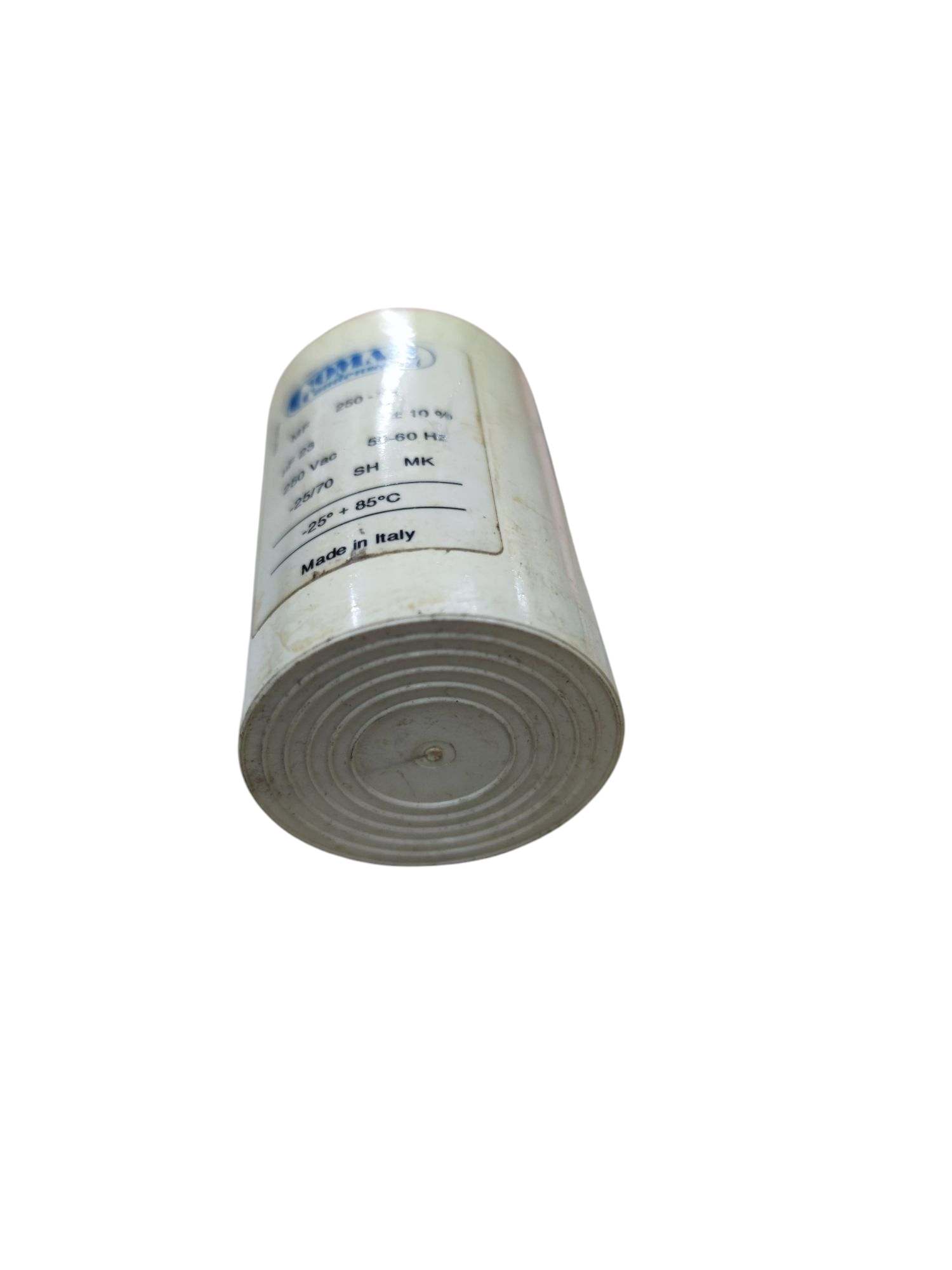 Comar 23uF 250VAC Running Capacitor cylindrical electrical component with label and specifications