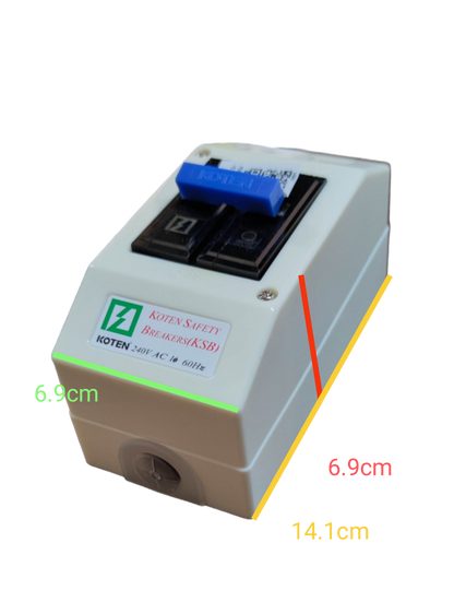 Koten 100A Breaker with Enclosure 10Kaic in white plastic box with blue toggle and size markings