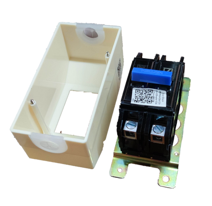 Koten 100A Breaker with Enclosure 10Kaic shown with beige plastic enclosure and metal mounting bracket