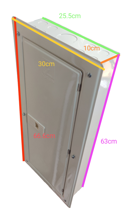 Koten 100A panel board with MCB electrical circuitry enclosure measuring 66.6 cm by 30 cm by 25.5 cm