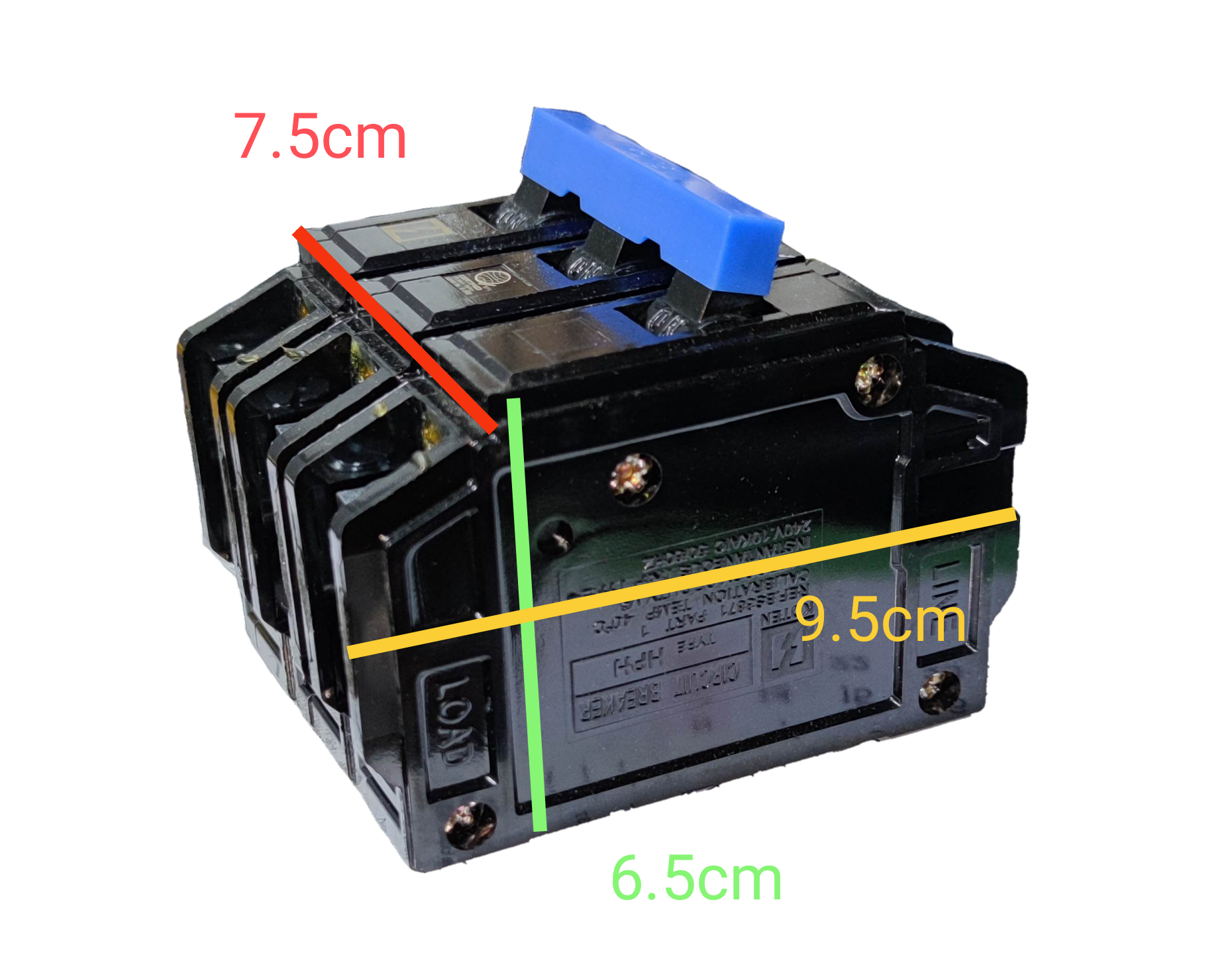Koten 15A 3 pole 220V circuit breaker with blue handle and black casing for electrical protection