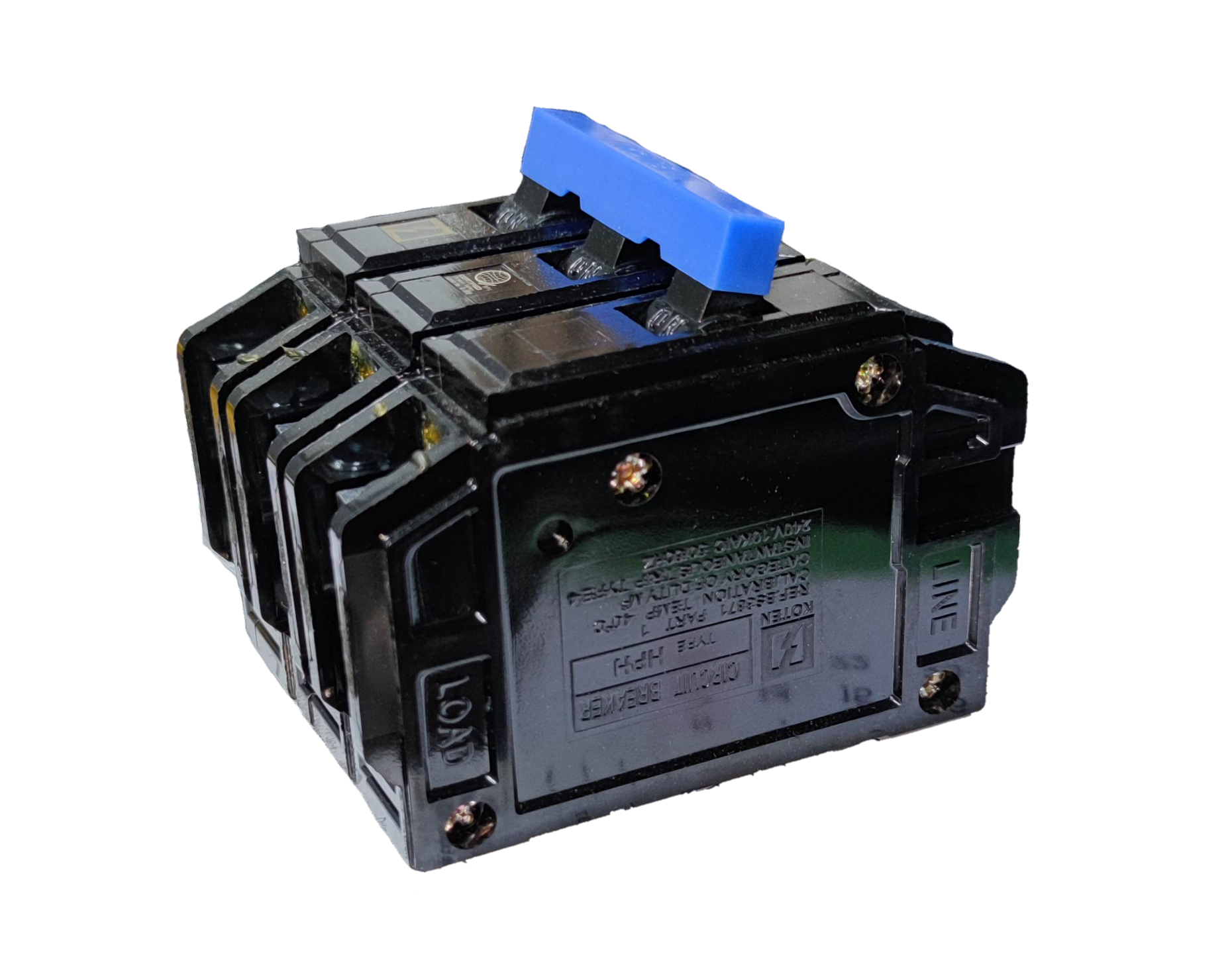 Koten 15A 3 pole 220V circuit breaker with black casing and blue switch handle for electrical safety