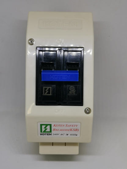 Koten 15A circuit breaker with outlet in white housing for electrical safety and protection