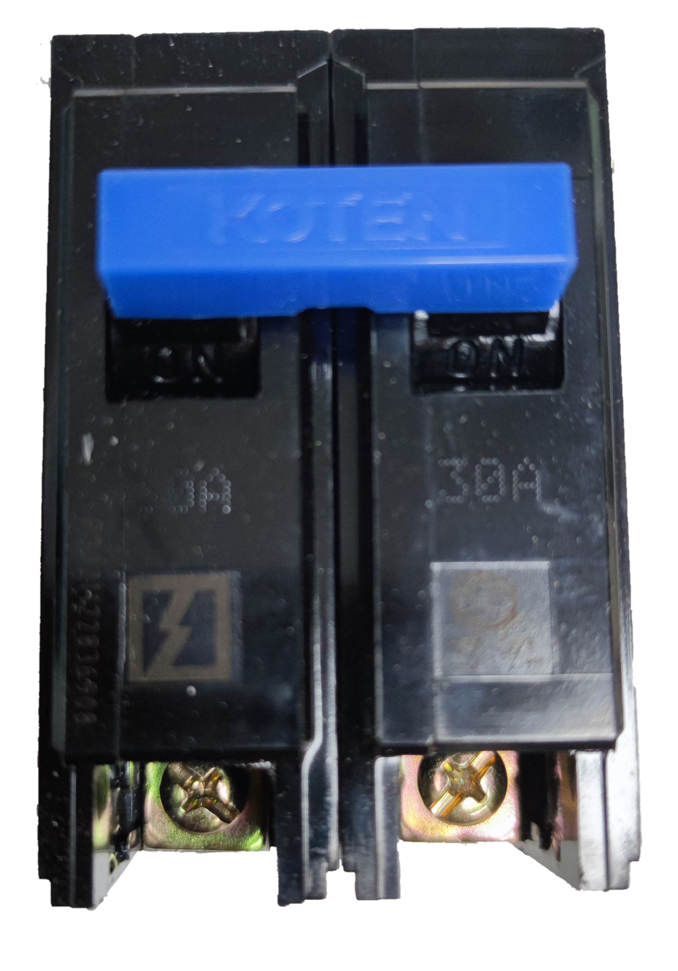 Koten 30A circuit breaker with blue switch handle and black body electrical component
