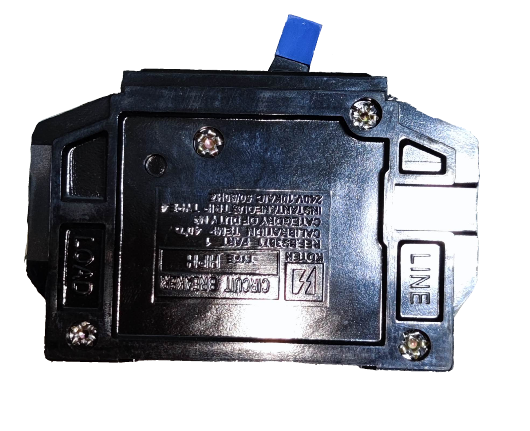 Koten 40A Circuit Breaker Bolt On 3 Phase black molded case with LINE and LOAD markings