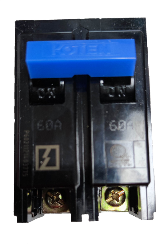 Koten 60A 2 pole circuit breaker with blue switch handle and black casing for electrical protection