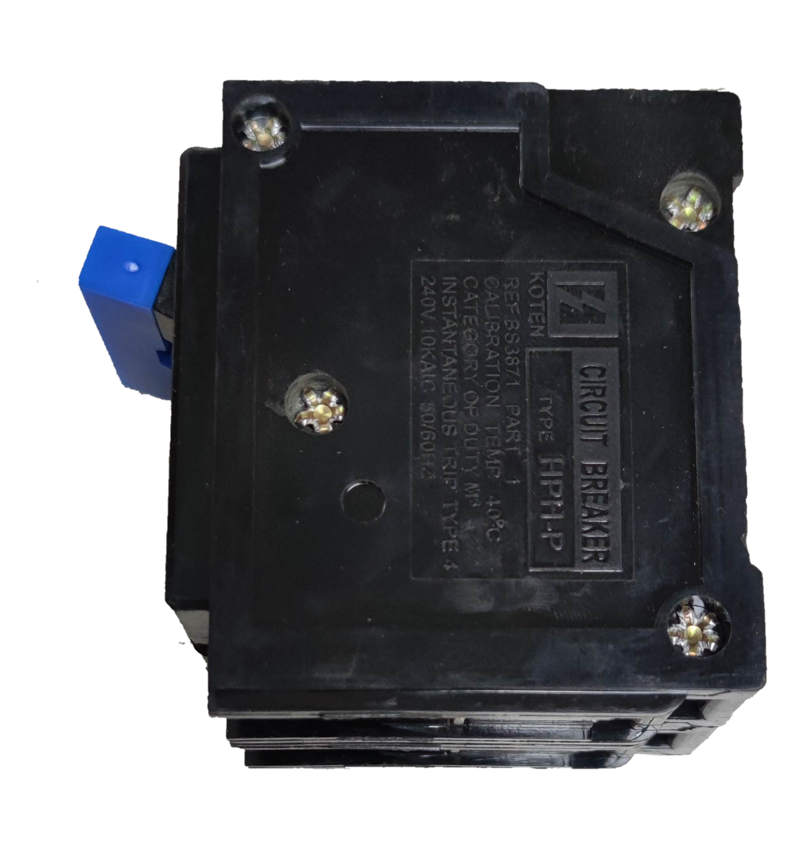 Koten 60A 2 pole circuit breaker black electrical component with blue switch lever