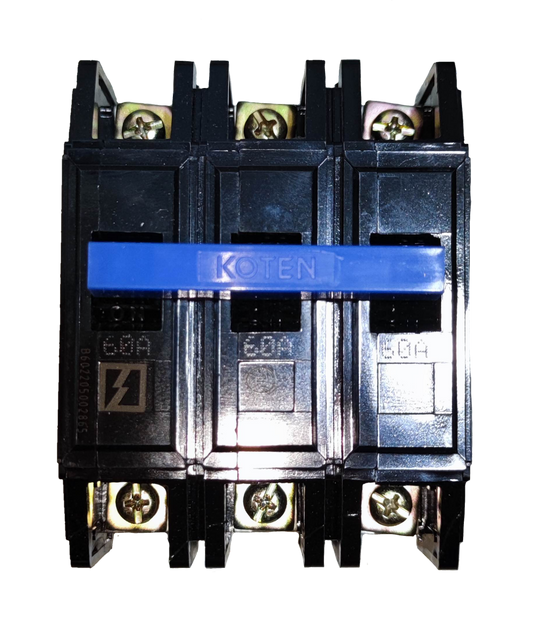 Koten 60A Circuit Breaker Bolt on 3 Pole 220V electrical component with black casing and blue switch