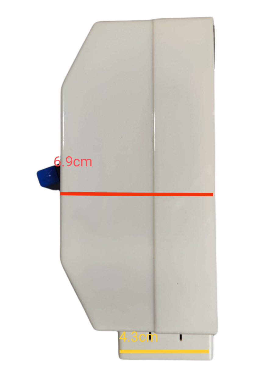 Koten 70A 2Pole Circuit Breaker with Enclosure showing compact white design with dimensions