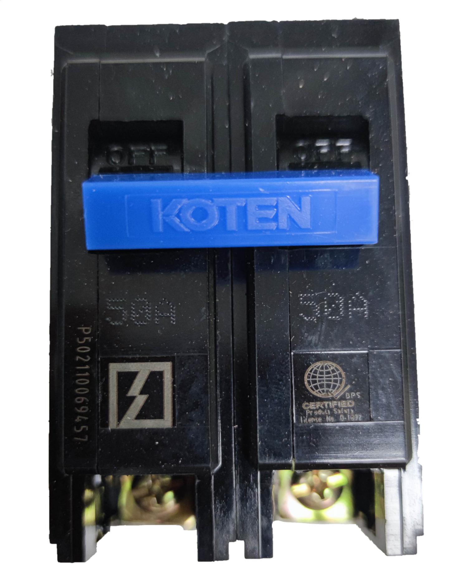 Koten Circuit Breaker 50A 2 Pole Plug-in with clear labeling for easy identification and installation