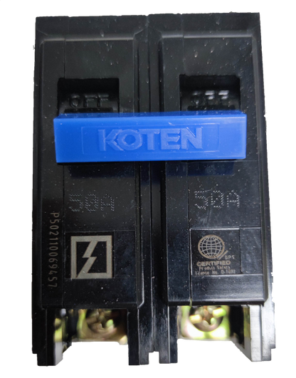 Koten Circuit Breaker 50A 2 Pole Plug-in with clear labeling for easy identification and installation