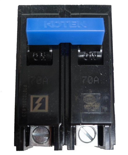 Koten Circuit Breaker 70A 2 Pole Plug-in with dual ON switches for reliable electrical protection