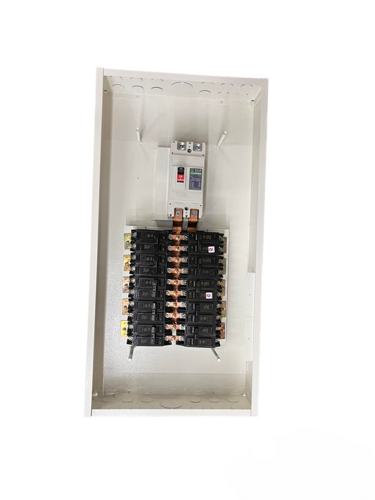 Koten GE electrical panel with breakers showing multiple circuit breakers in a white metal enclosure