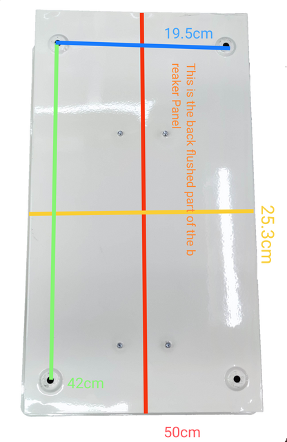 Koten panel board 125A 2P main with a glossy finish, measuring 50cm by 25.3cm, featuring mounting holes