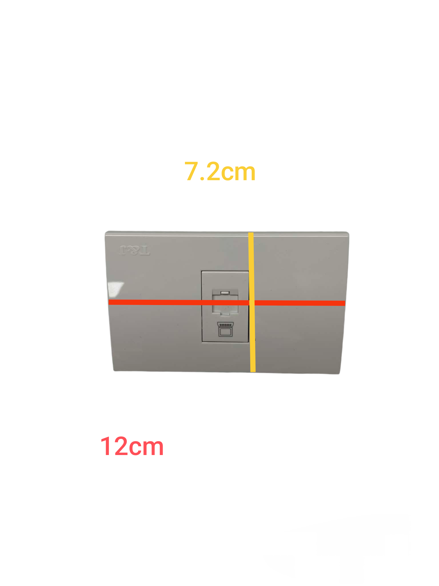 T&J LAN Outlet with Plate Cat6 Outlet in gray with two network ports and dimensions 12cm by 7.2cm