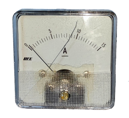 HEW Panel Meter 60mm x 60mm 52CA analog ammeter with 0 to 15 A scale and clear square plastic housing