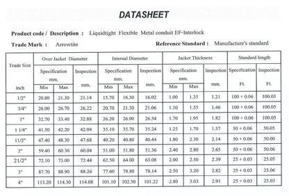 Arrowtite Liquidtight Flexible Conduit 1 inch 25mm, Liquid tight Flexible Hose 1 inch 25mm