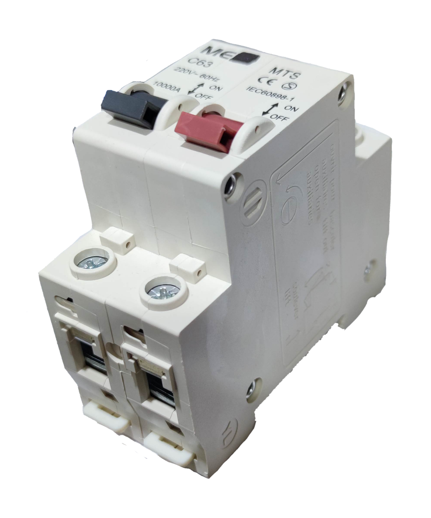 Grippes white electrical circuit breaker module with red and gray toggles and screw terminals 1 pole MTS 32A for industrial use.