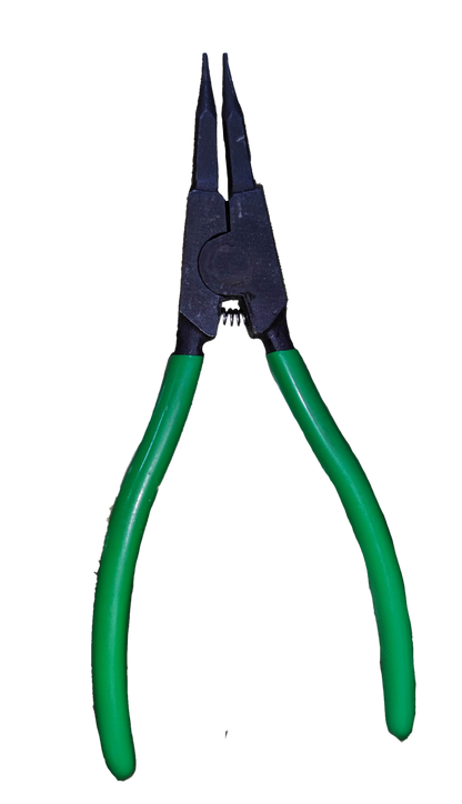 Lobster Snap Ring Plier External Straight with green vinyl handles and black straight tips for external circlips