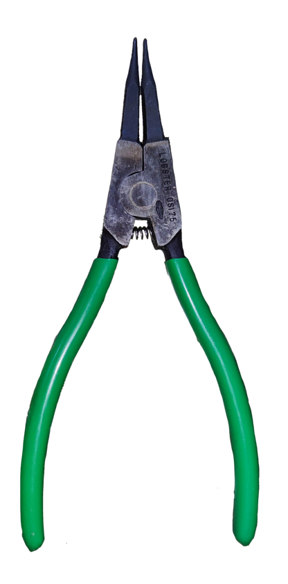Lobster Snap Ring Plier External Straight with green vinyl handles and straight steel tips for circlips
