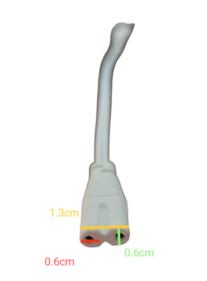 Local T5 AC Cord Connector End to End with detailed dimensions for precise installation