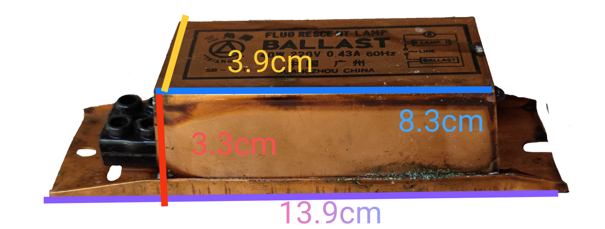 Triangle 40W Magnetic Ballast 60HZ 220V with compact dimensions for electrical circuitry applications