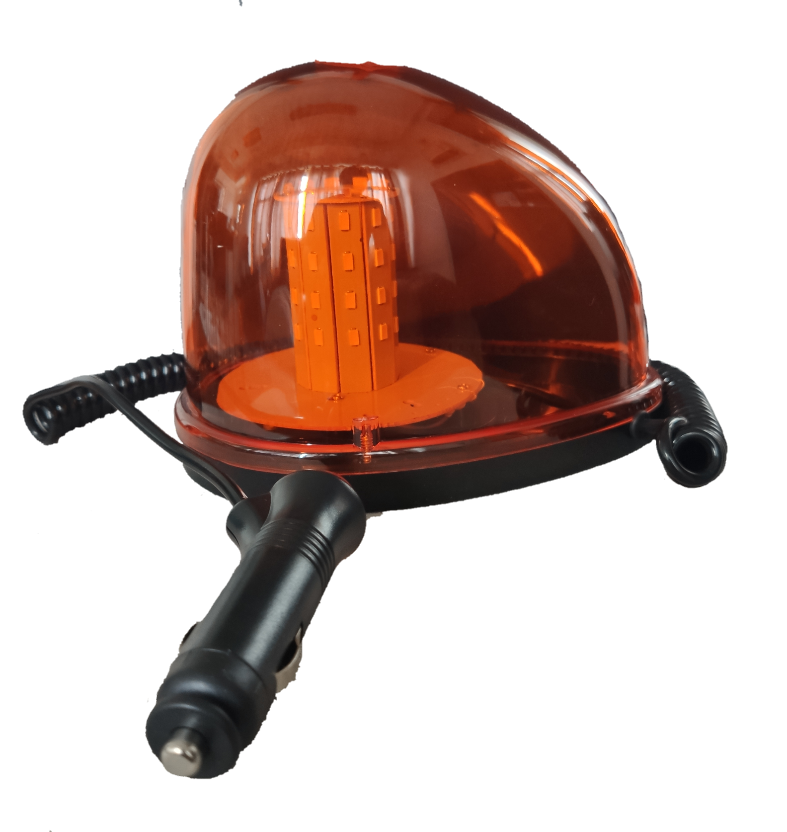 Code Red magnetic base emergency light 12V 24V with orange dome and black power plug for safety