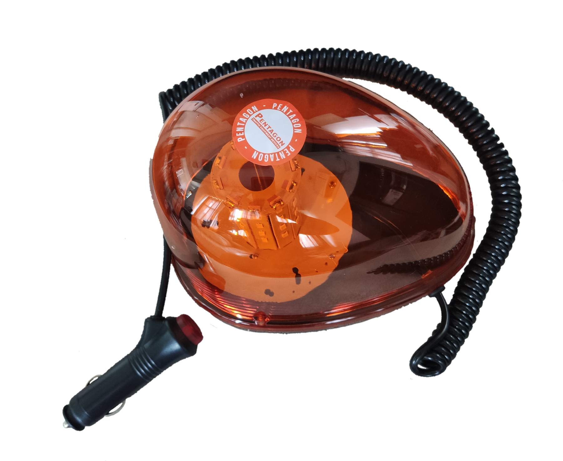 Code Red magnetic base emergency light 12V 24V with orange dome and coiled power cord for safety