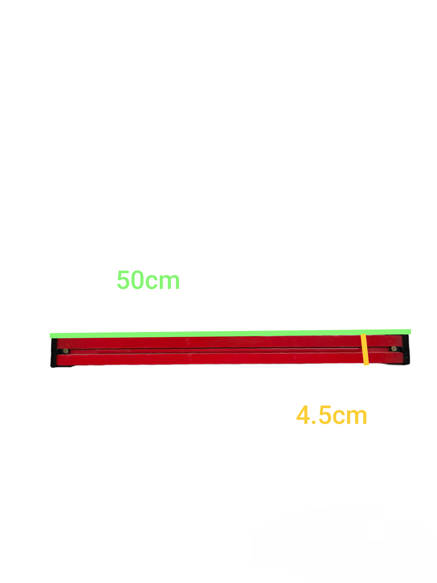 Red space saver measuring 50cm by 4.5cm, designed for efficient storage and organization