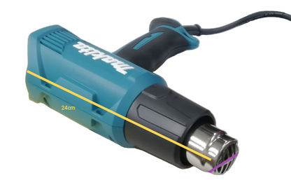 Makita 1600Watts Heat Gun 220-240Volts with ergonomic grip and blue body shown against black background