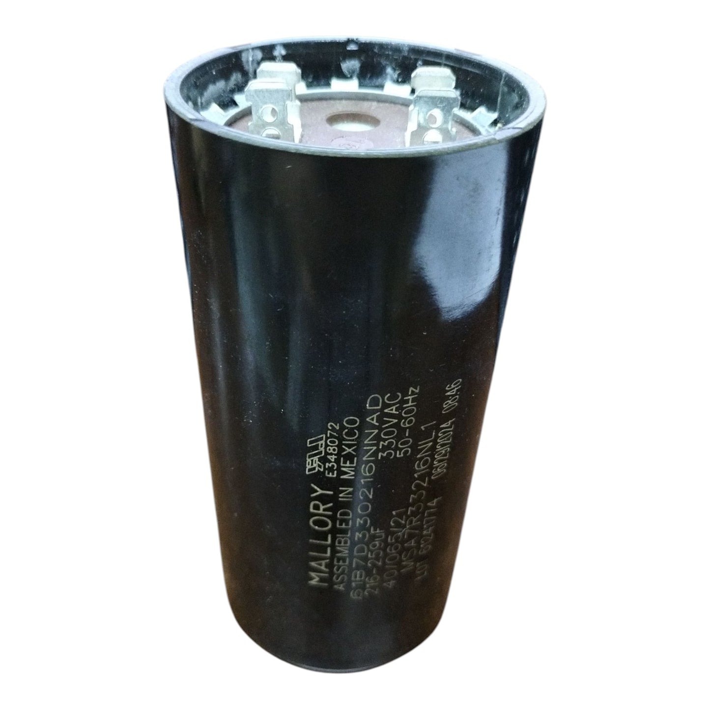 Mallory 216-259MFD 330V AC Capacitor with durable black casing for electrical applications