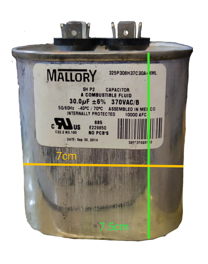 Mallory 30uF 370V AC capacitor designed for efficient electrical performance in circuits