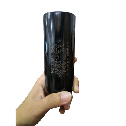 Mallory motor start capacitor 1000-1200uF in black, designed for reliable electrical performance.