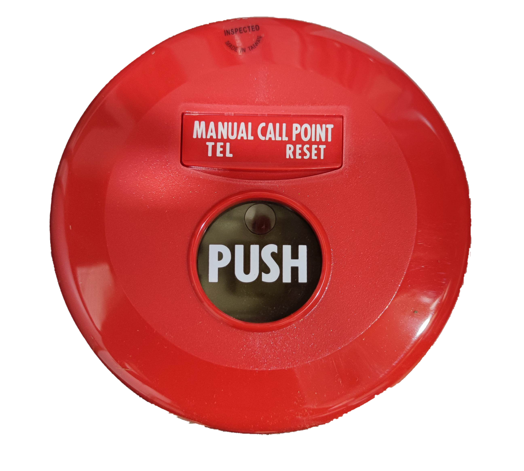 Horing Lih red manual call point round fire alarm with push button and reset label