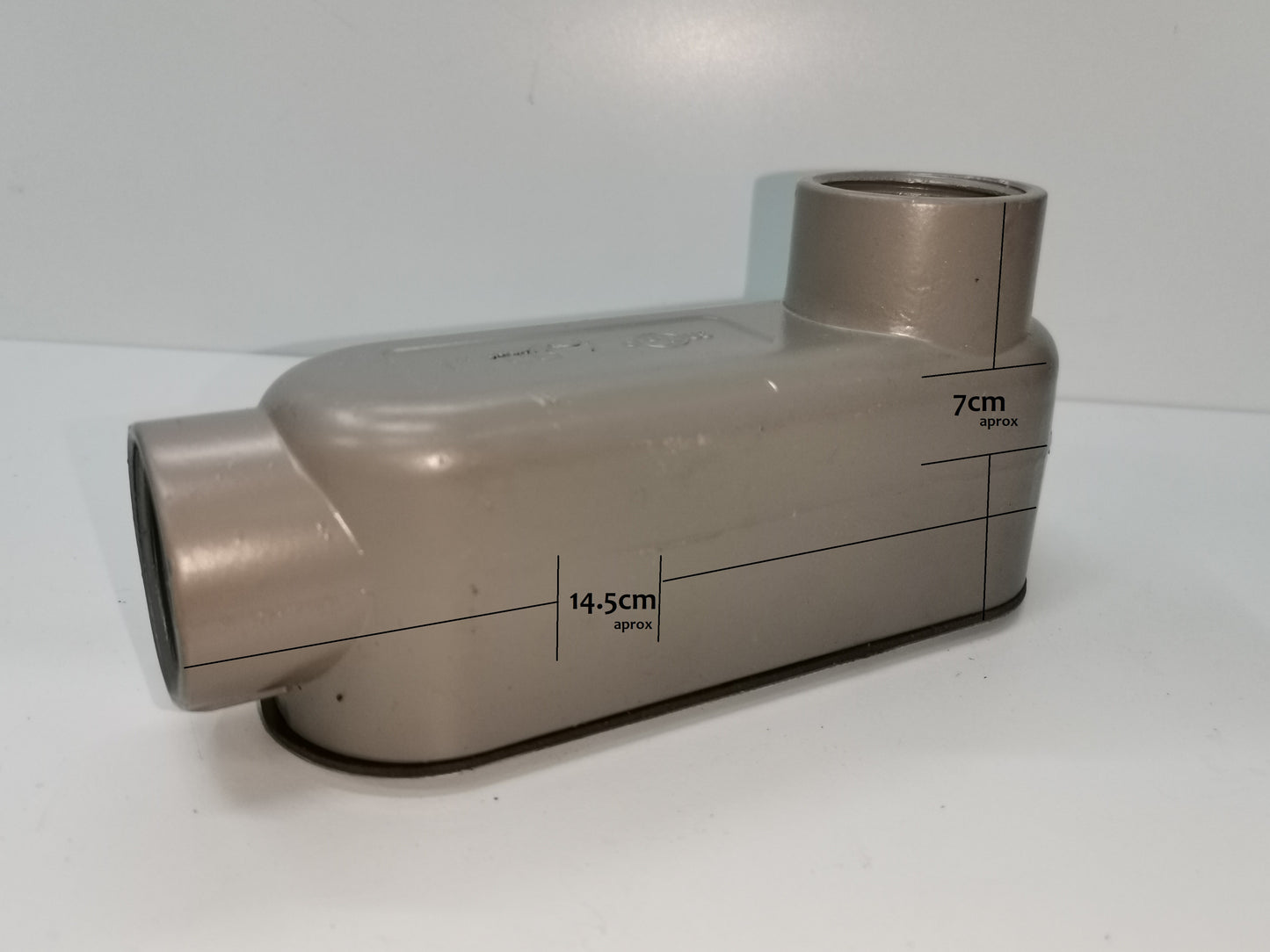 1 inch metal LB conduit body in silver for electrical wiring installations and junctions